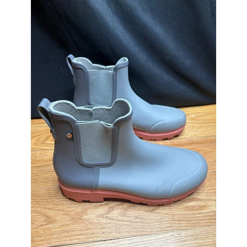 BOGS Holly Chelsea Rain Boots Women's 9 EU 40 Gray Pink  Waterproof Rubber